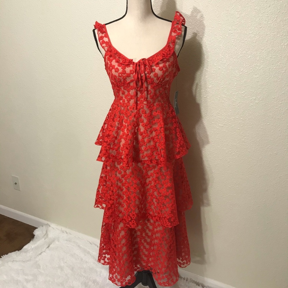 Lulus Someday Swoon Coral Red Embroidered Dress_4
